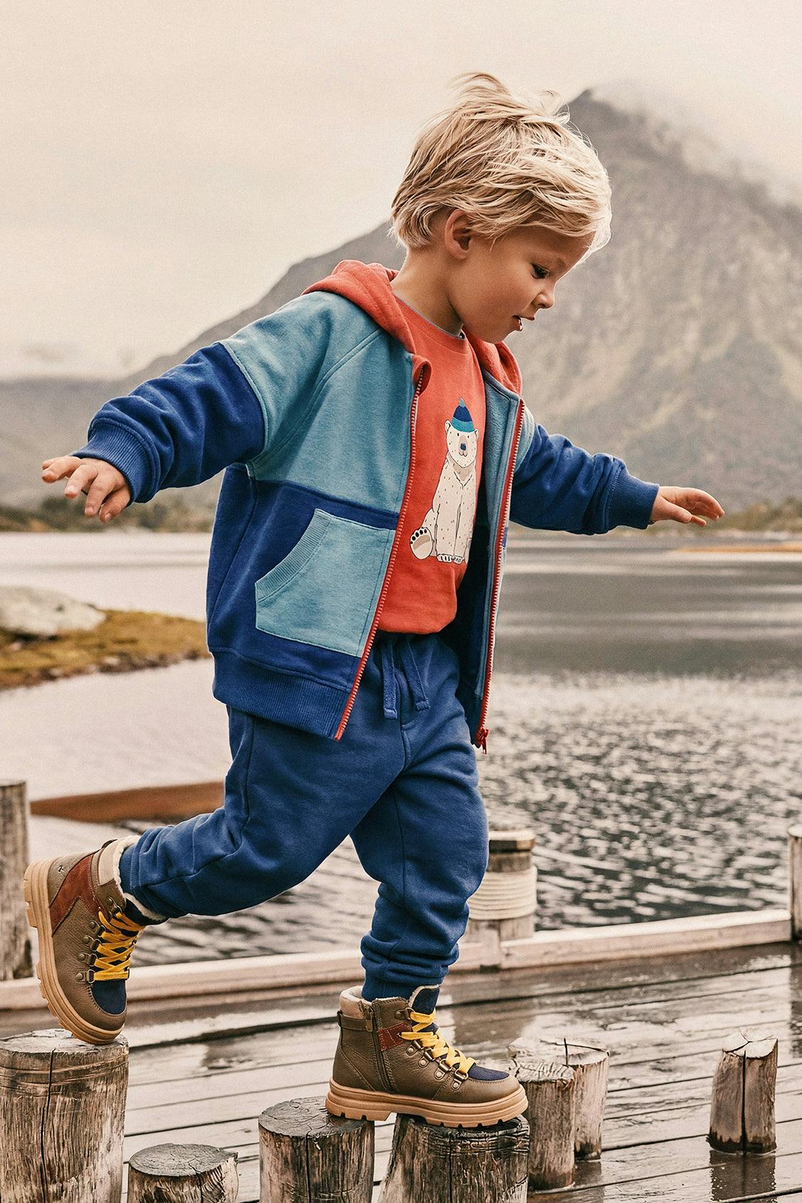 Full Zip Hooded Fleece Jacket Blue, Turquoise And Orange