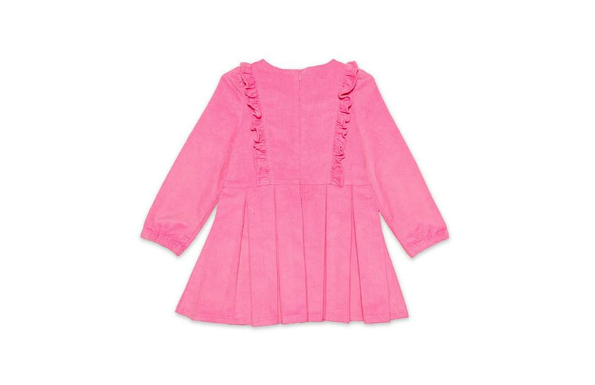 Long Sleeve Ruffle Dress in Pink Corduroy