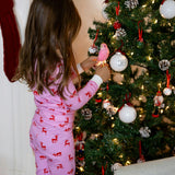 Kids Reindeer Pink Long PJ Set - Organic Stretch Jersey Knit Cotton