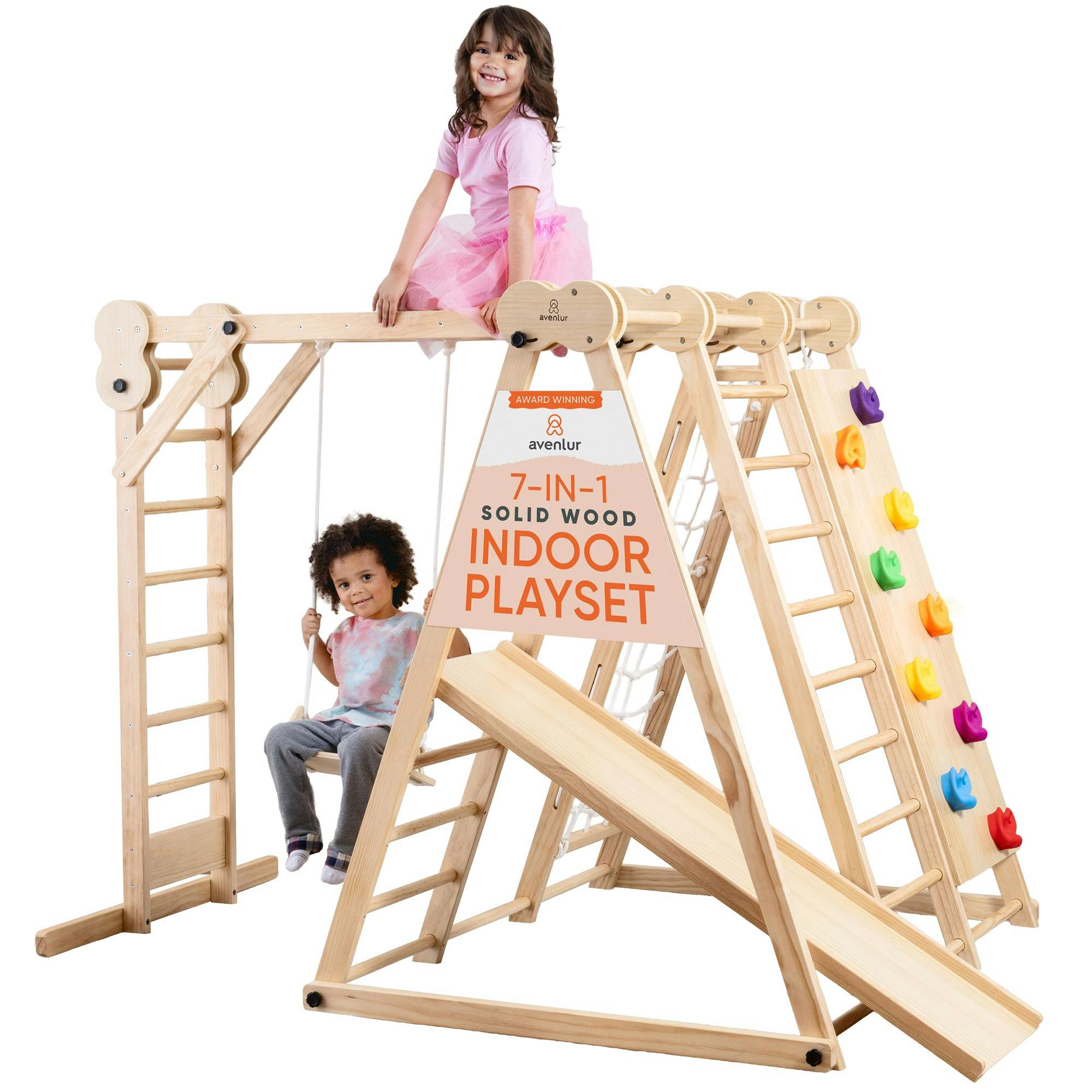 Chestnut | Foldable Indoor Jungle Gym for Kids, 8-in-1