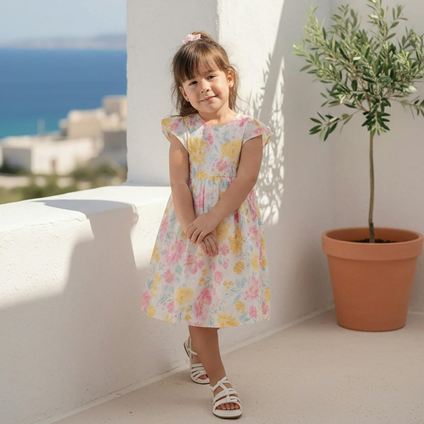 Eugenie Girl Dress Sleeveless, Yellow Pink Lagoon