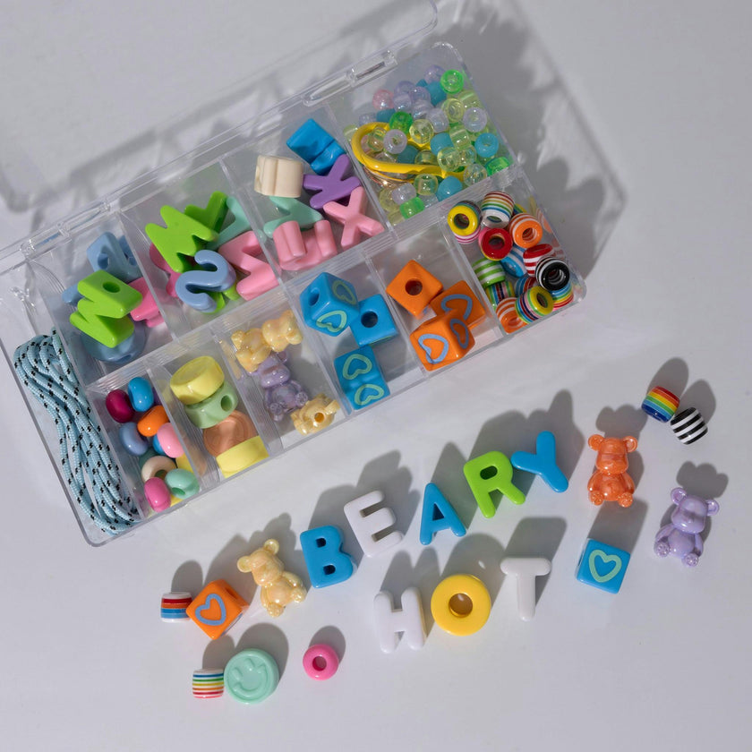 Bright Multicolor Large Letter Bold Tone Beads DIY Charm Clip Kit with Parachute Cord