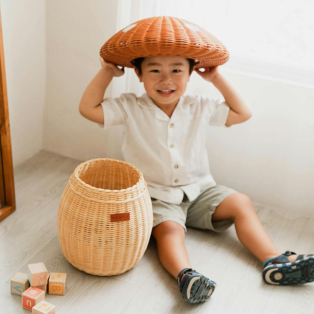 Handcrafted - Mushroom Basket - Rattan Wicker