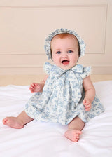 Audrey Toile Capped Sleeve Hand Smocked Dress with Bloomers in Blue (3-12mths)
