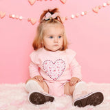 Dainty Rose Pearl Heart Patch Long Sleeve Romper