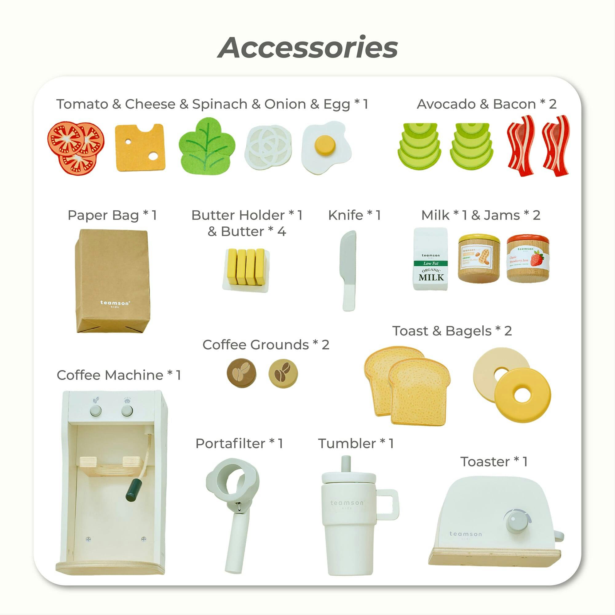 Teamson Kids Little Chef Santa Barbara Wooden Healthy Breakfast to Go with 27 Accessories
