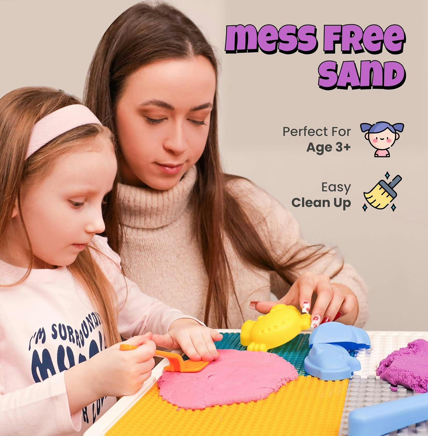 Sleepah Play Sand Sensory Sand Set for Boys & Girls Age 3-8 No Mess Never Dries Out Toy Perfect for Shaping Squeezing Scooping Rolling Molding  36p Set 5 Colors