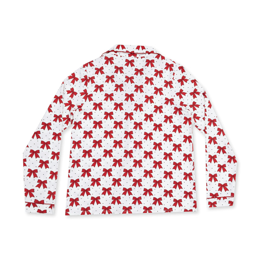 Festive Bows - Bamboo - Adult Long Sleeve Coat Style with Pants