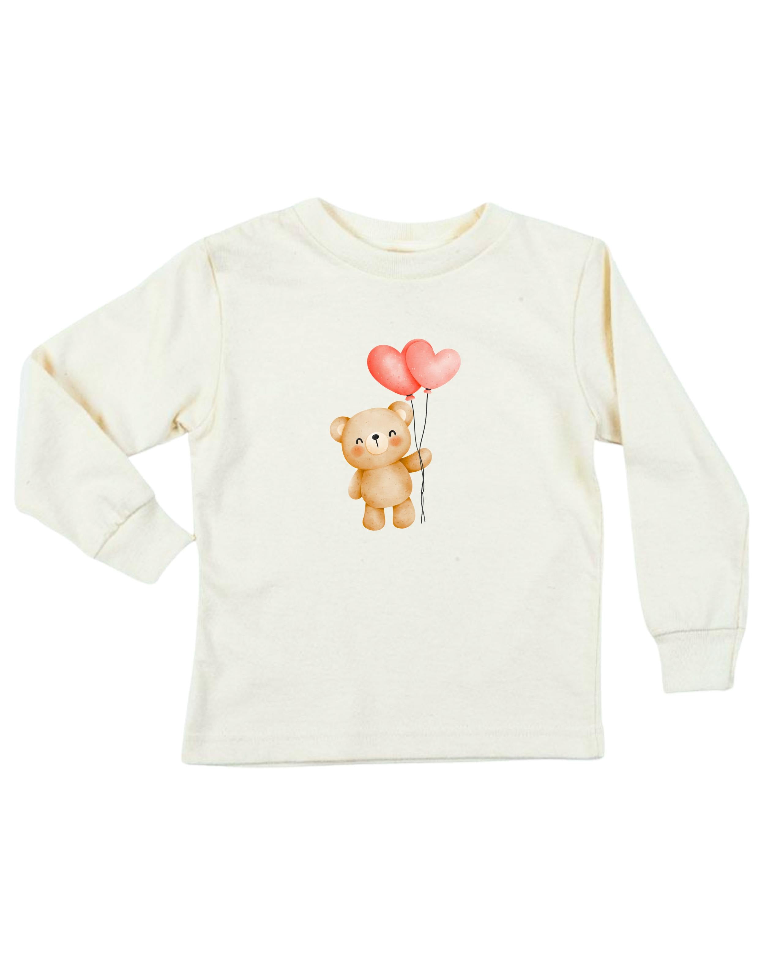 Heart Balloon Bear Organic Kids T-Shirt Long Sleeve