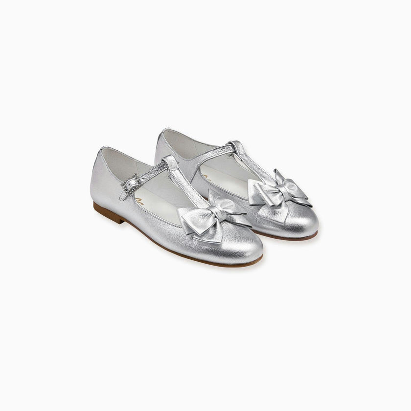 Nicky Hilton x La Coqueta Silver Tessa Leather Girl T-Bar Shoes