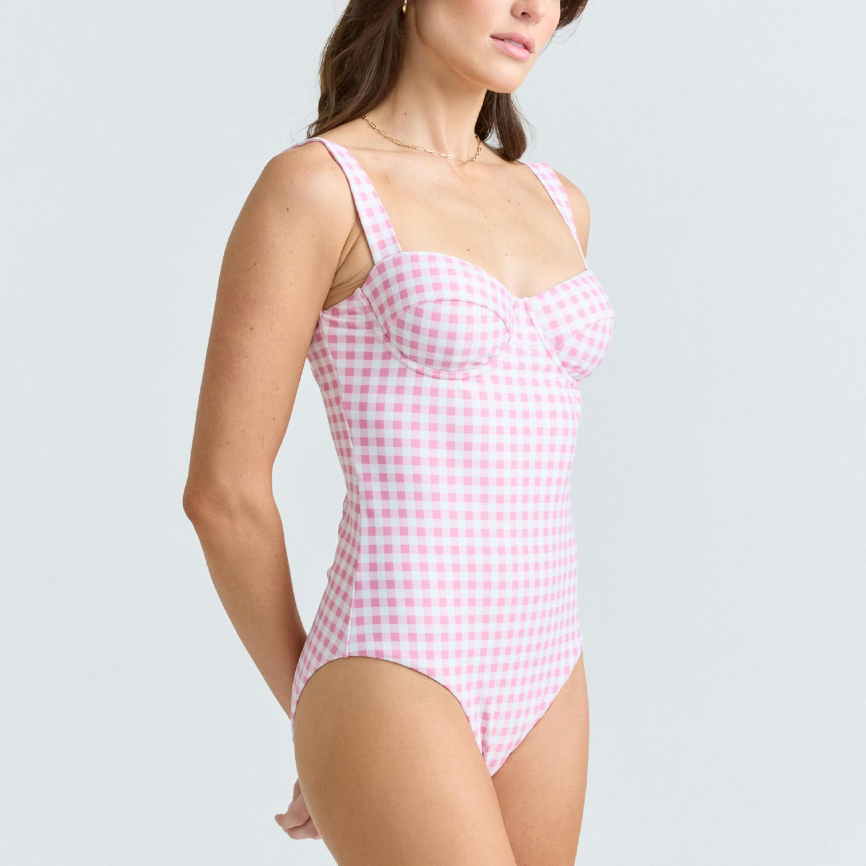 women's blush gingham one piece