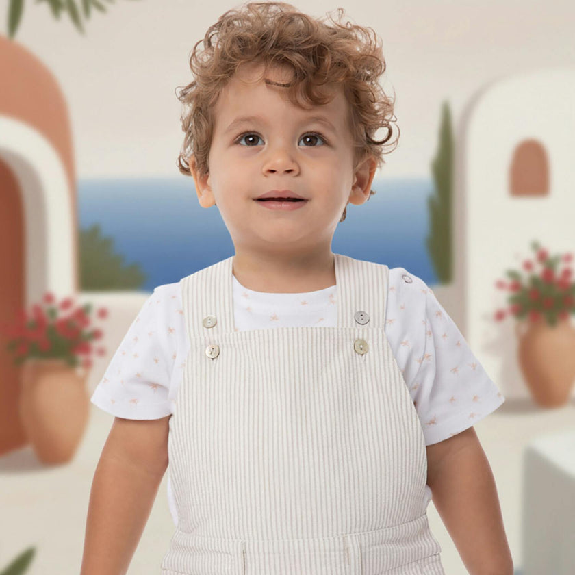 Benjamin Baby Dungaree, Beige Stripe
