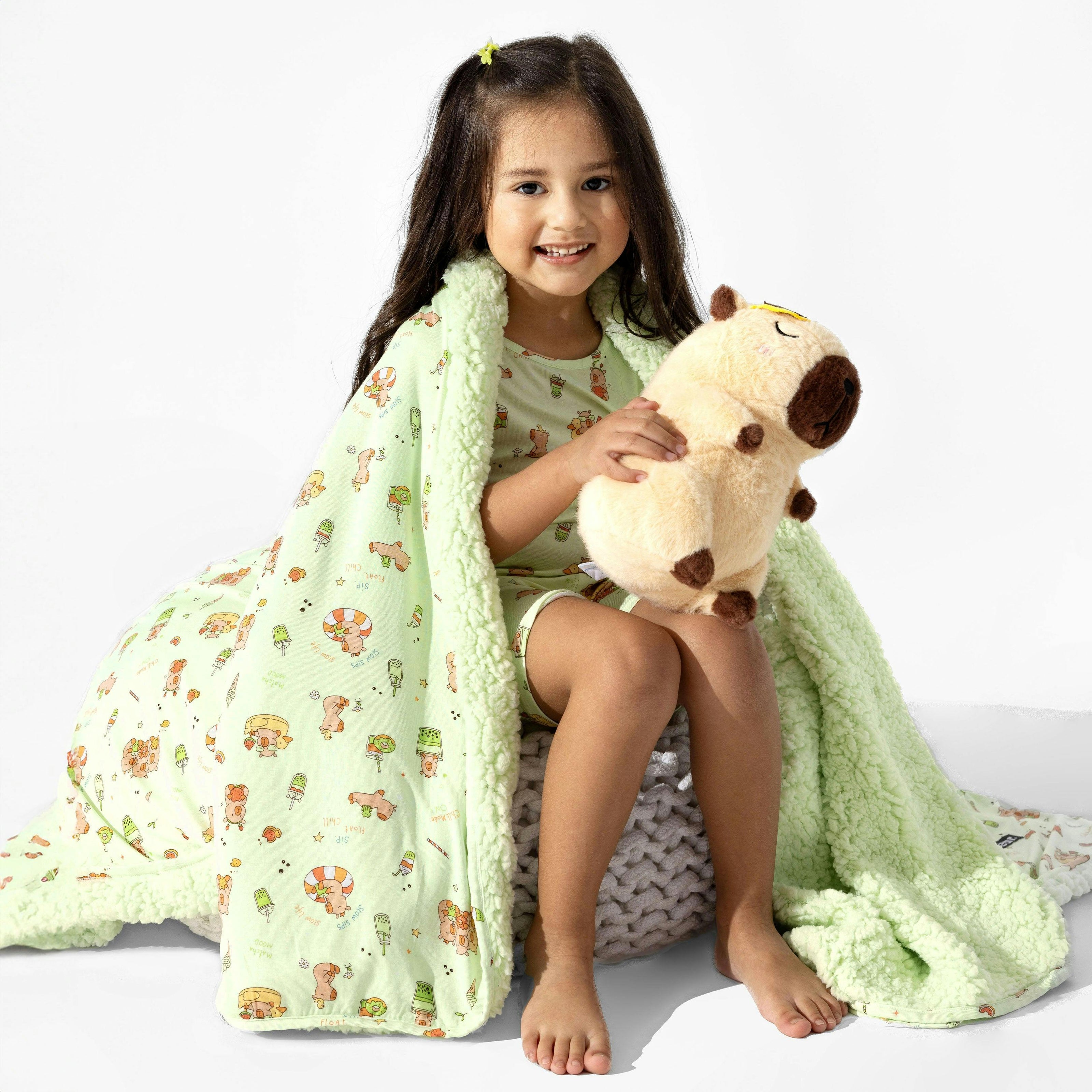 Capybara Boba Bamboo Sherpa Blanket