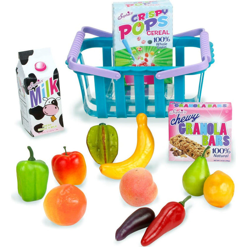 18" Doll Grocery Basket & Food Set