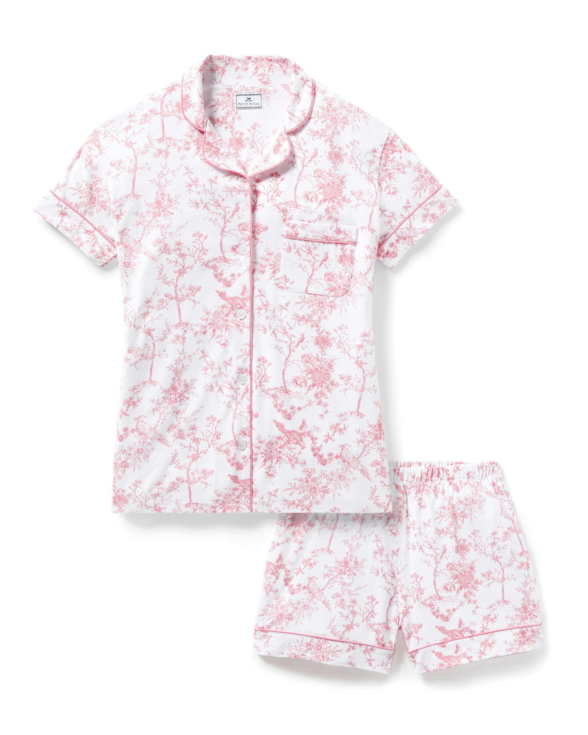 Women's Pima Short Sleeve Short Set in Pink Timeless Toile