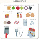 Teamson Kids Flip & Fry Wooden Burger Shop with 29 Pcs Accessories
