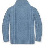Organic Long Sleeve Shawl Collar Cable Sweater, Blue
