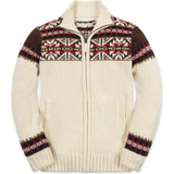 Organic Long Sleeve Full Zip Mock Neck Intarsia Sweater, Brown
