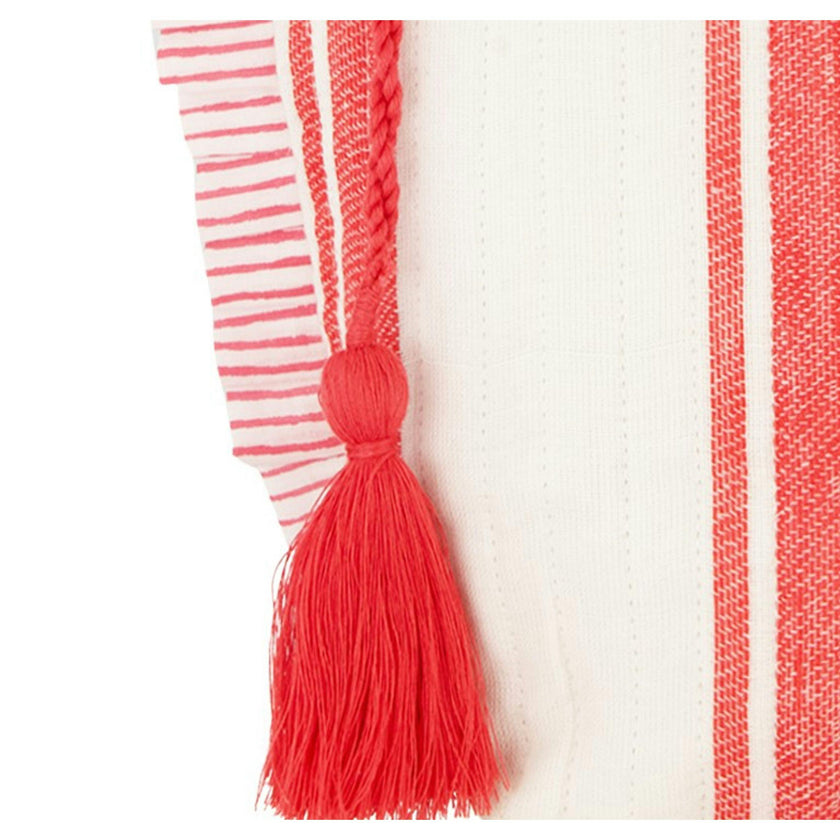 La Plage Ruffle Pouch Red Dobby Stripe, Red Dobby Stripe