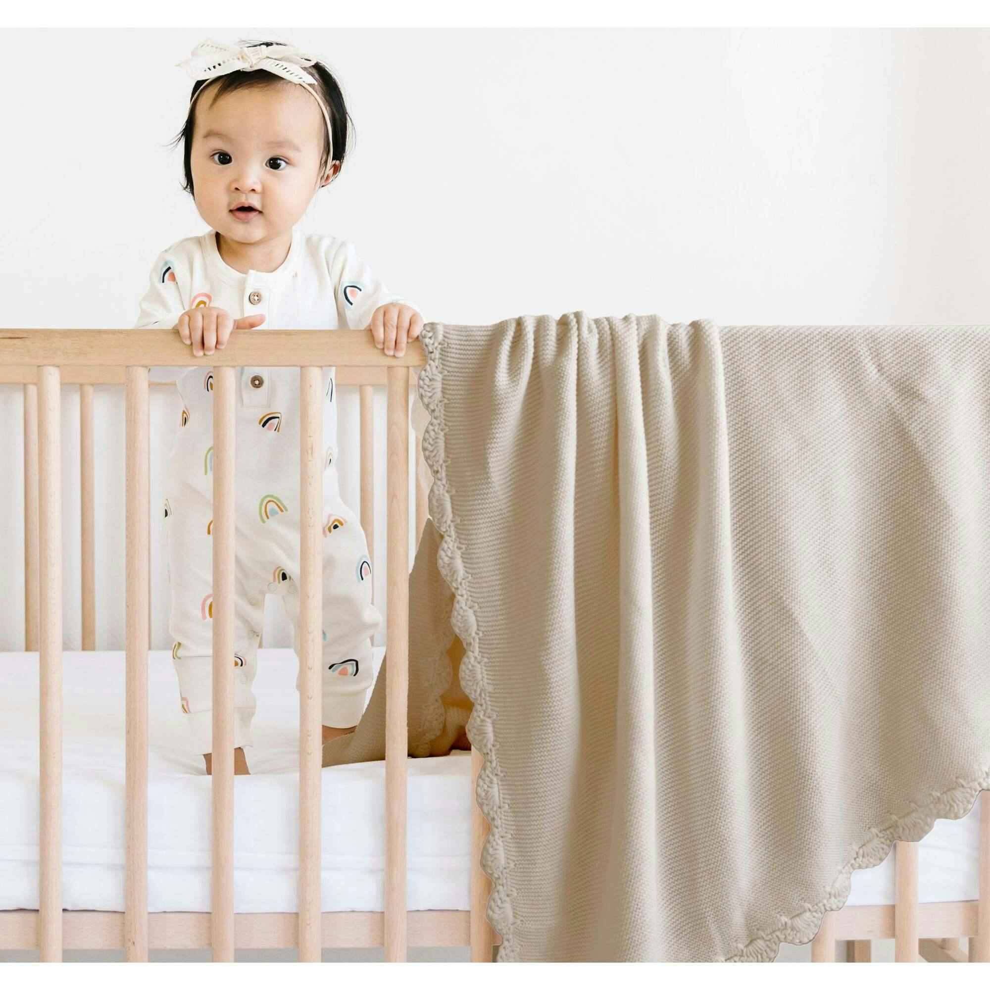 Organic Cotton Scalloped Baby Blanket - Beige