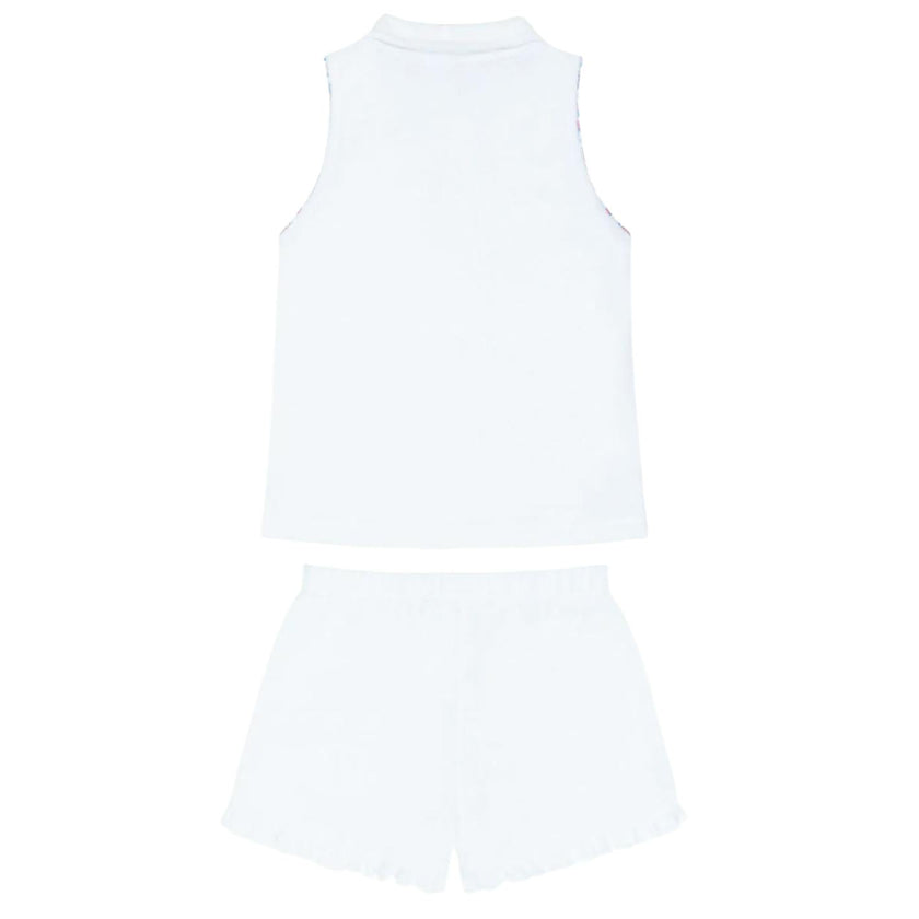 girls shell white french terry tennis tank top and short set