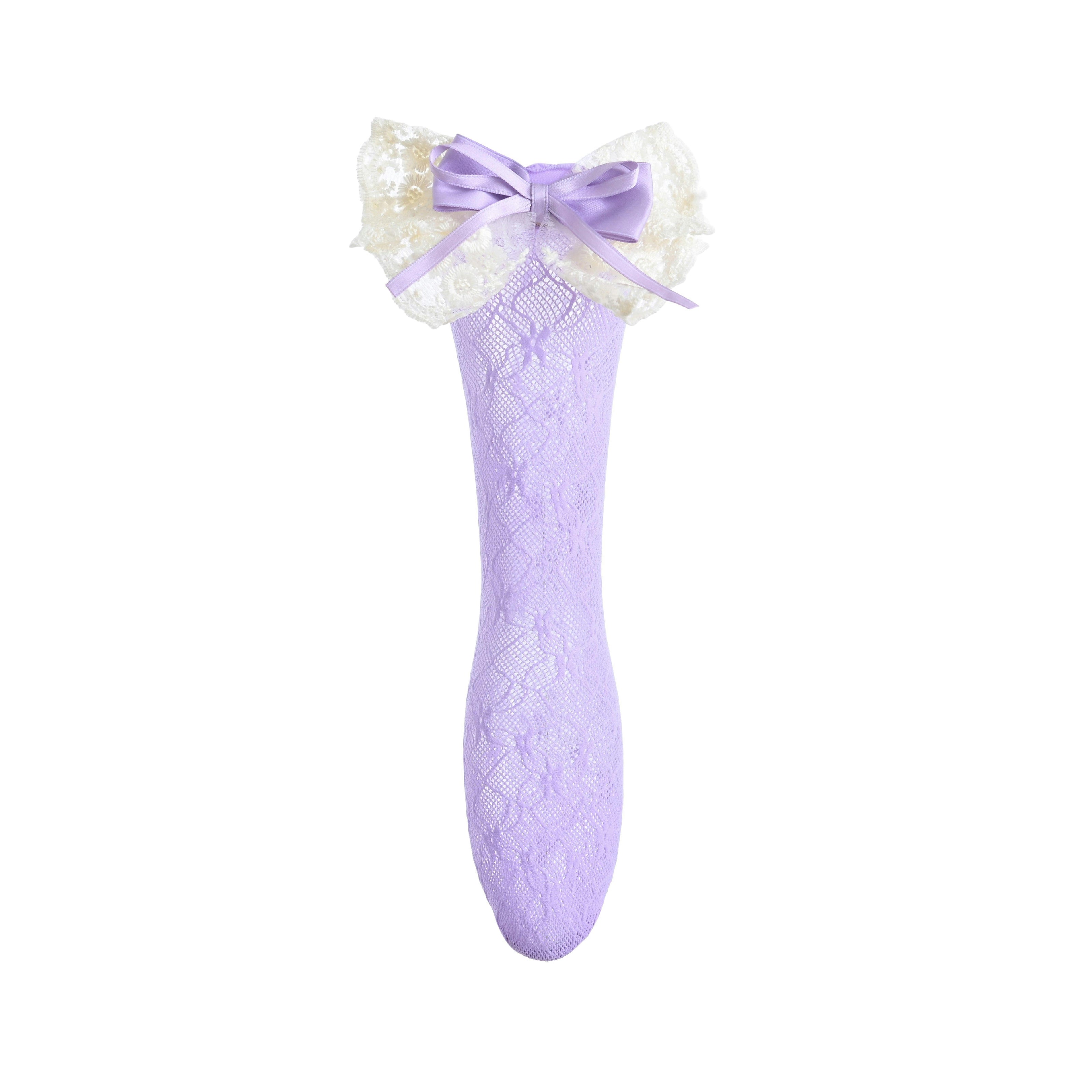 Embroidered Ribbon Bow Long Socks