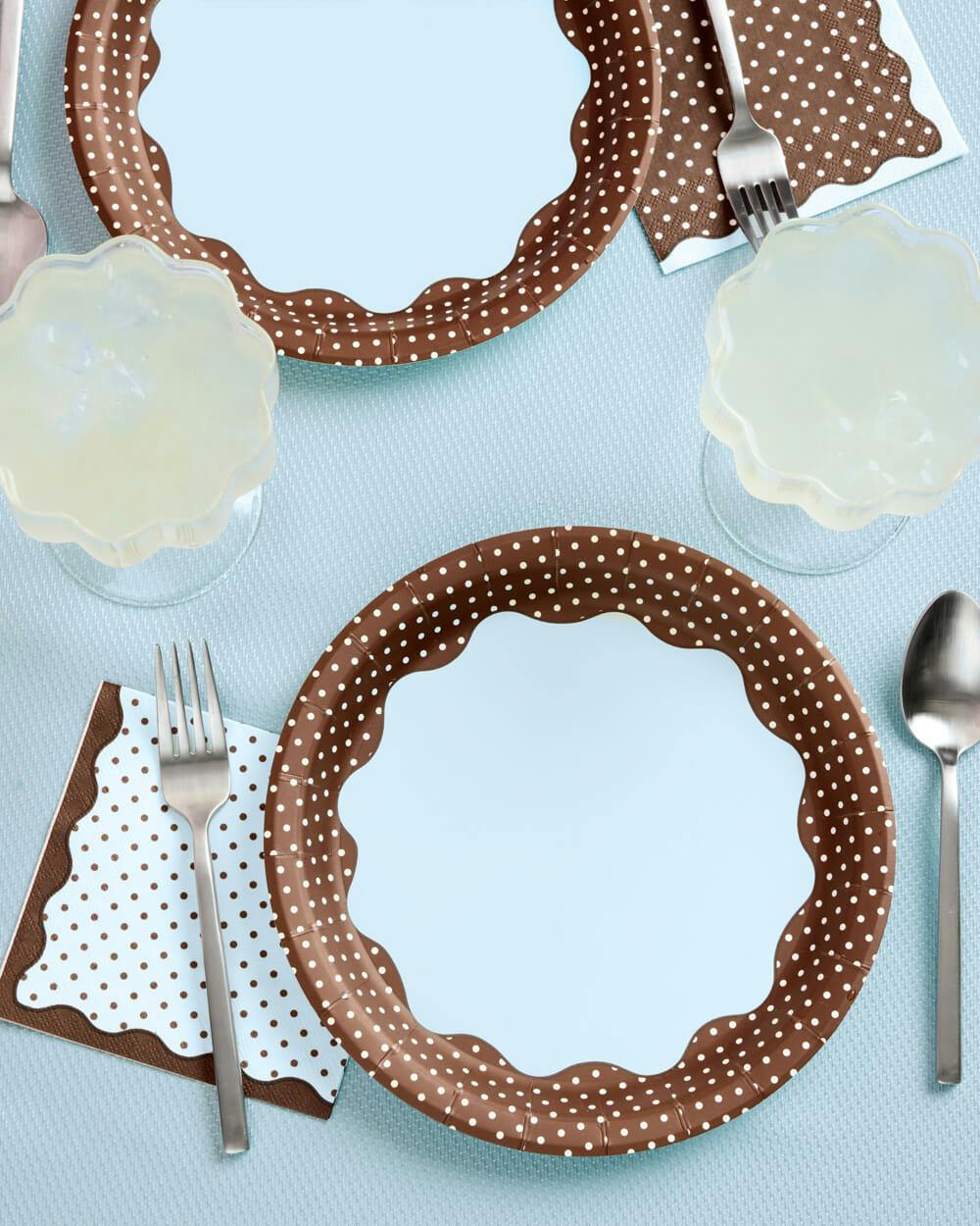 Brown + Blue Plates - 10 paper plates, 9in