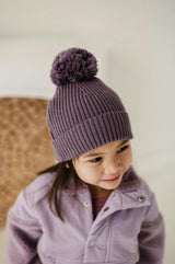 Knit Pom Hat in Plum