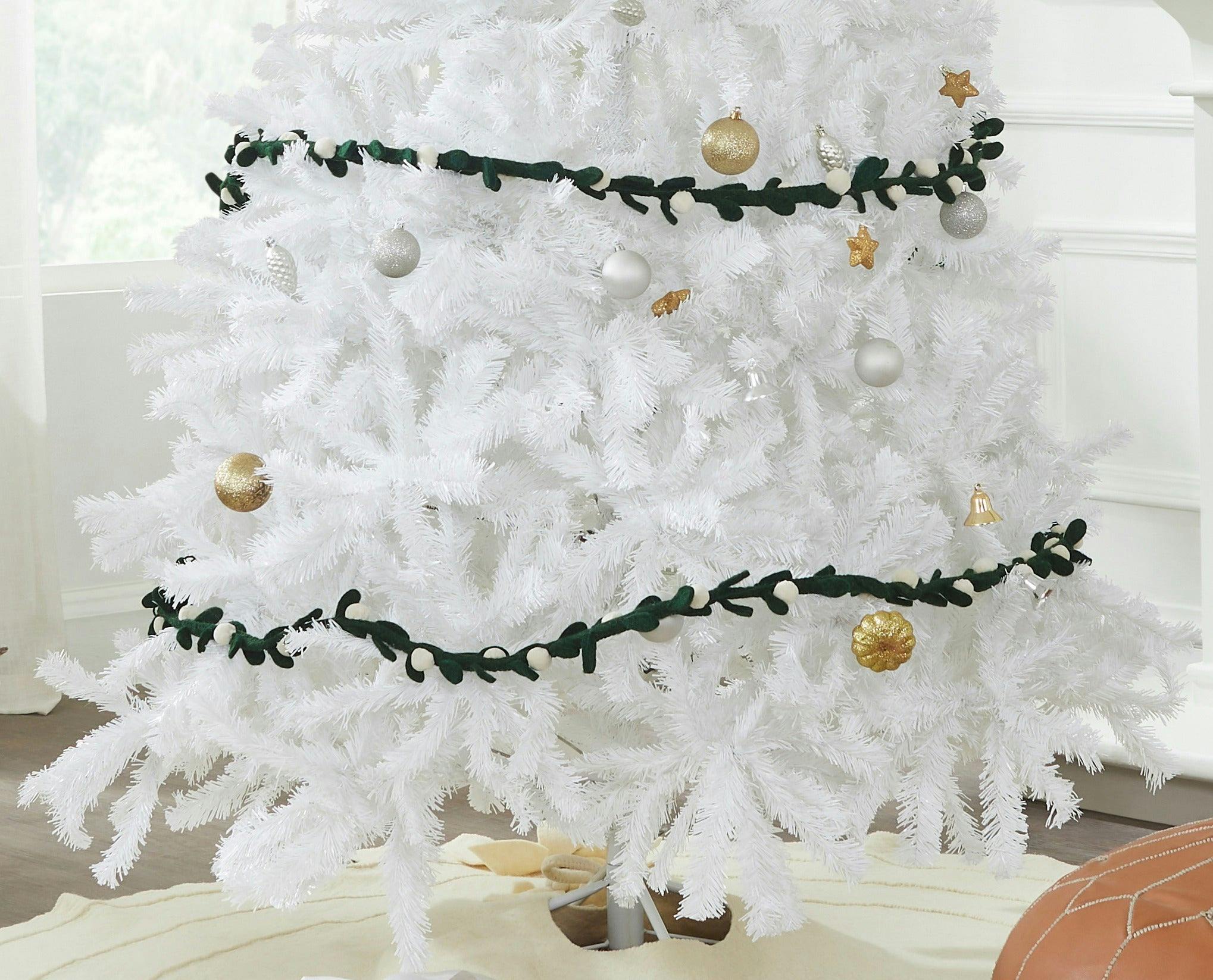 Handmade Christmas Garland and Bunting - Cream Velvet Balls and Felt Mistletoe - 6' Arcadia Home
