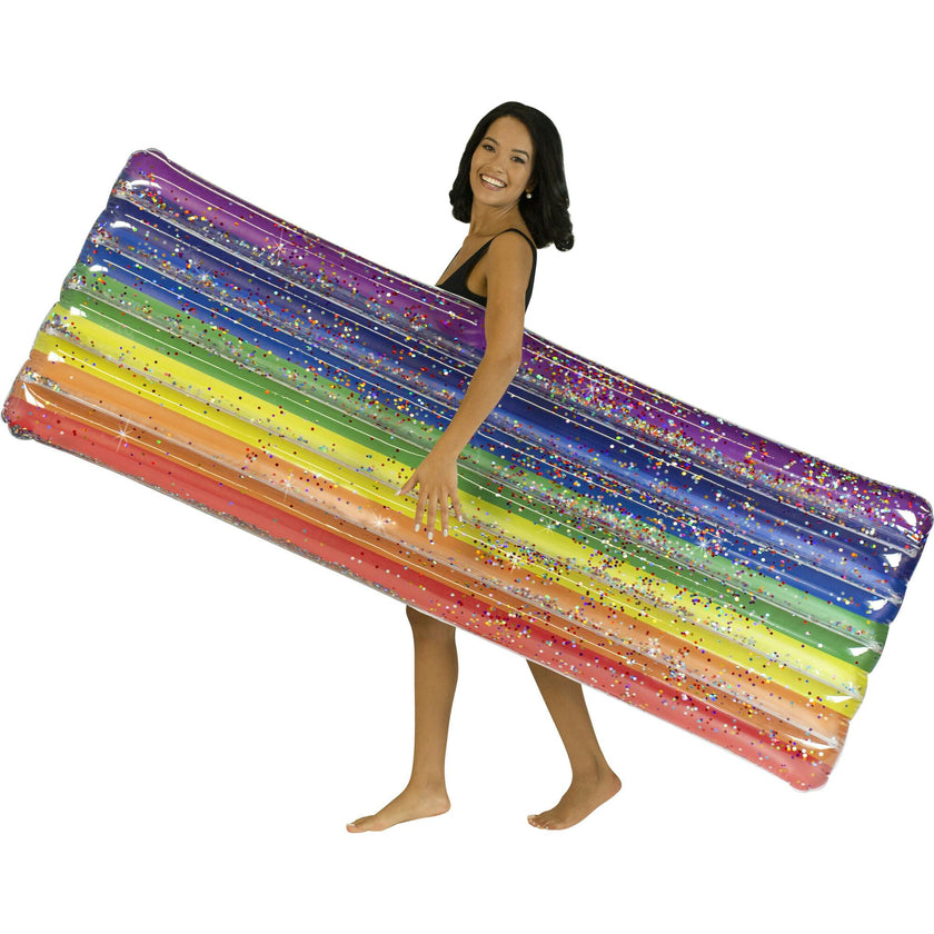 Rainbow Collection Deluxe Glitter Pool Raft 74" Classic Rainbow