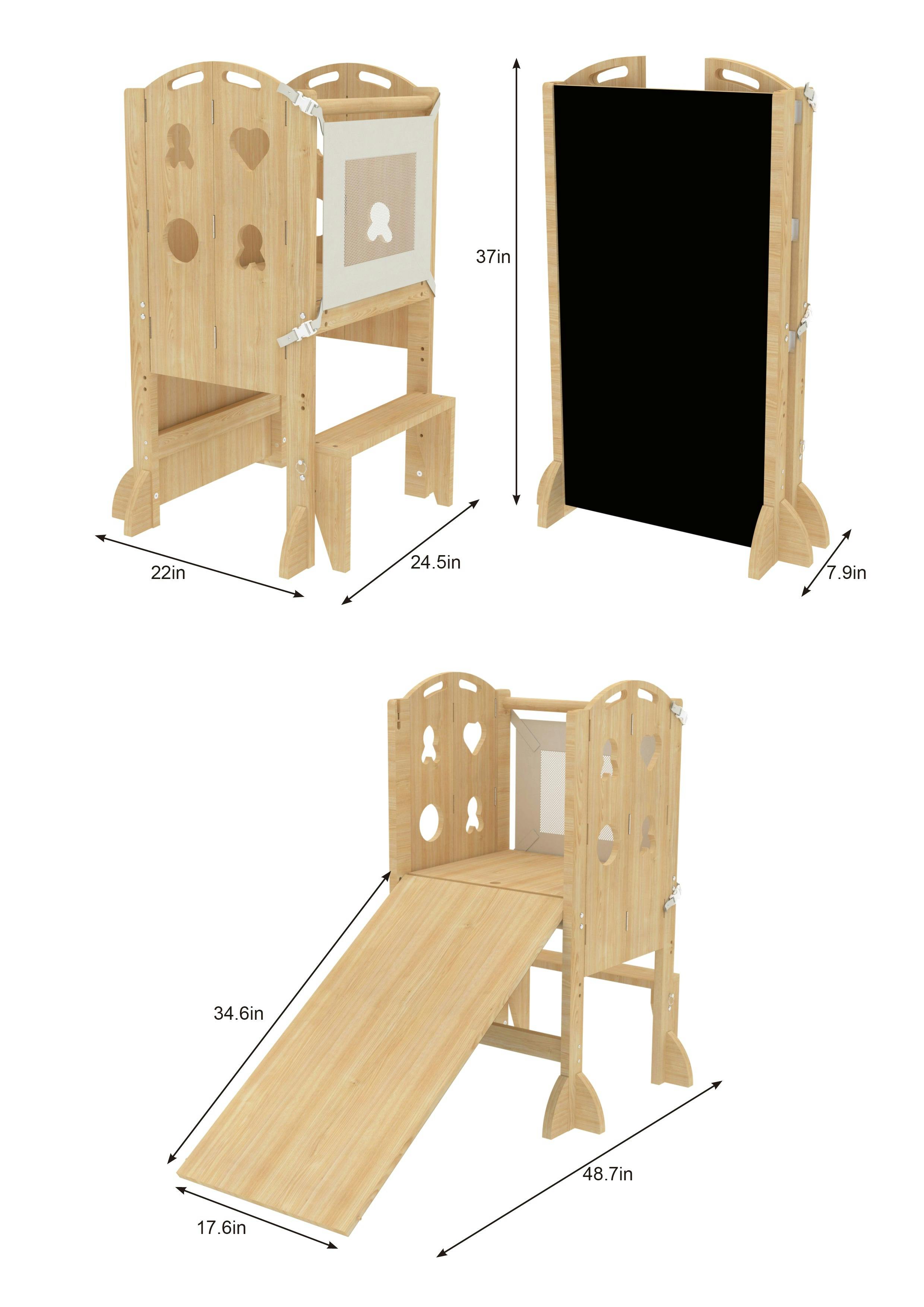 Laurel 4-in-1 Foldable Toddler Tower with Slide and Chalkboard