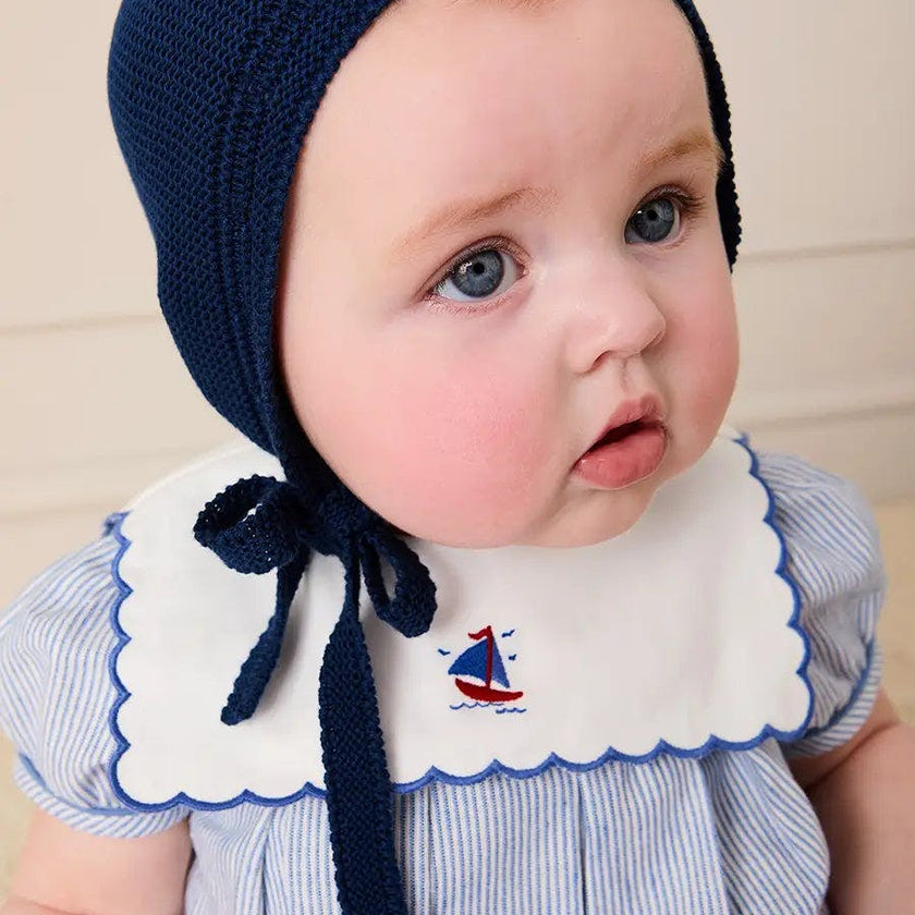 Alexander Stripe Mariner Collar Embroidered Boat Detail Dress with Bloomers in Blue (6mths-3yrs)