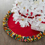 Handmade Felt Multicolor Fringe Border Red Wool Christmas Tree Skirt