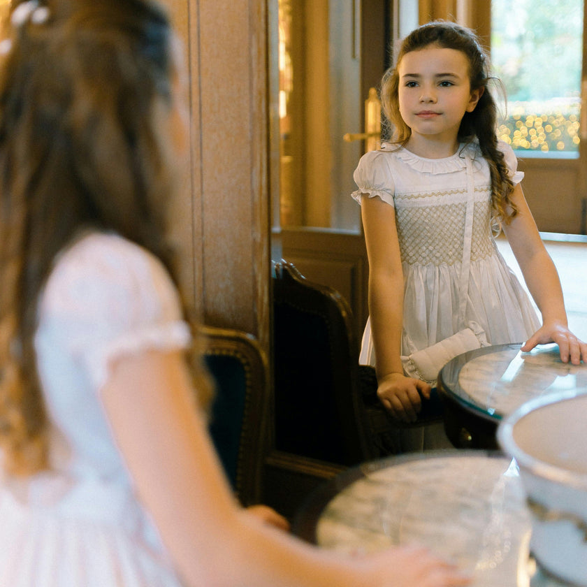 Colombe Gold Silk Ceremony Girl Dress