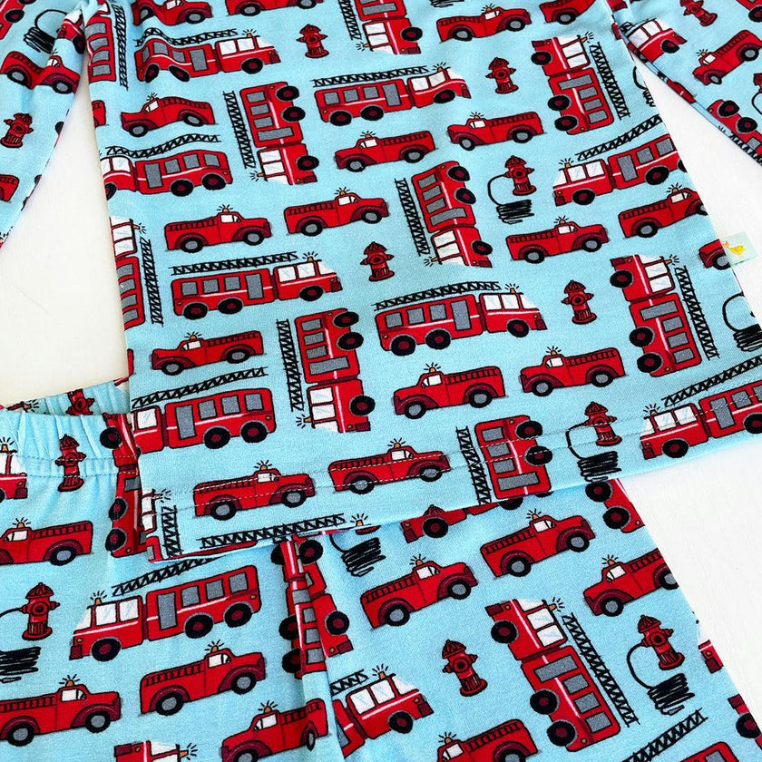 Long Sleeve Pajama Set - Fire Trucks