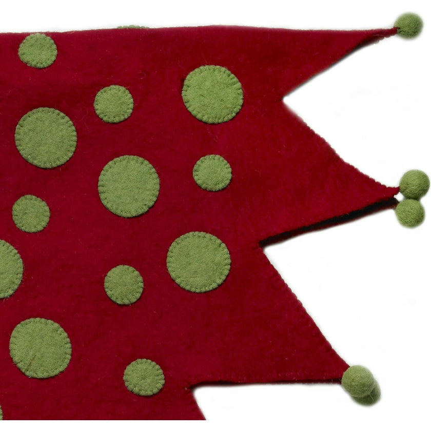 Handmade Felt Jester Red and Green Christmas Tree Skirt 60" Arcadia Home