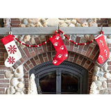 Hand Felted Wool Christmas Stocking Red Snowflakes Cream