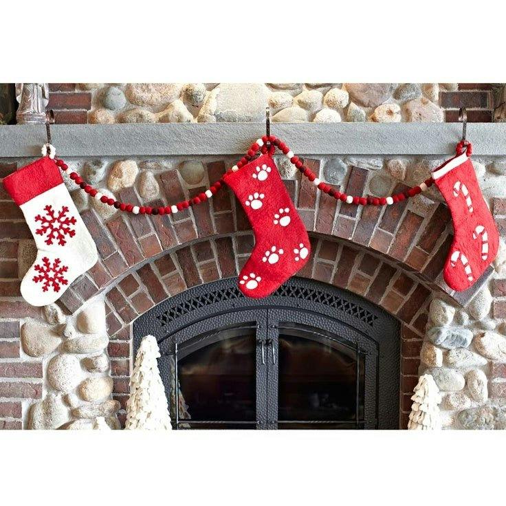 Hand Felted Wool Christmas Stocking Red Snowflakes Cream