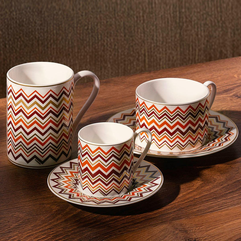Tea Cup & Saucer ICONIC Set of 6 in Luxury Box diam. 3.3", H 2.3", cap. 7.5 oz, Saucer dim. 6"