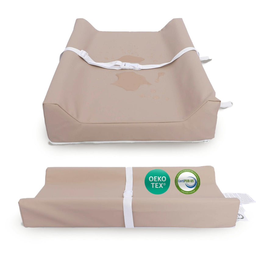 Sleepah Vegan Leather Baby Changing Pad – Contoured Waterproof & Wipeable Foam Changing Pad for Dresser or Table with Removable, Machine-Washable Cover