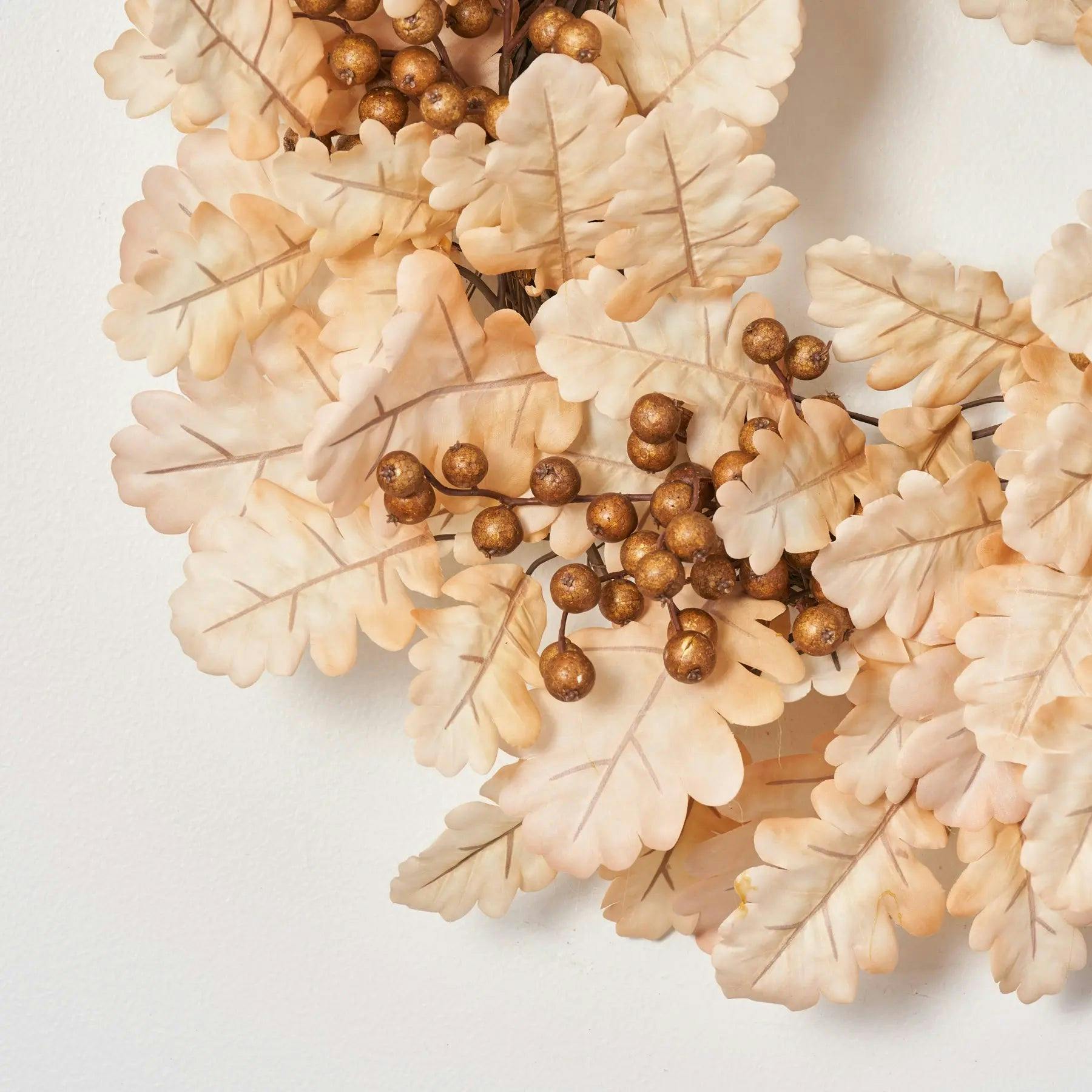 Bleached Cream Oak Leaf & Toffee Brown Berry Fall Wreath