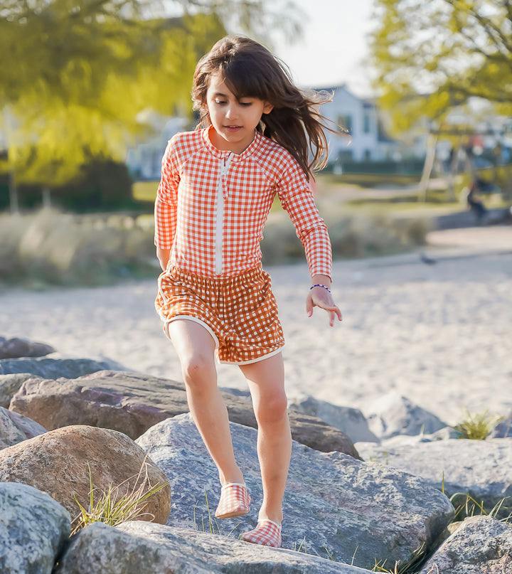 Long Sleeve Rashguard Ruffle Swimsuit | Sienna Gingham