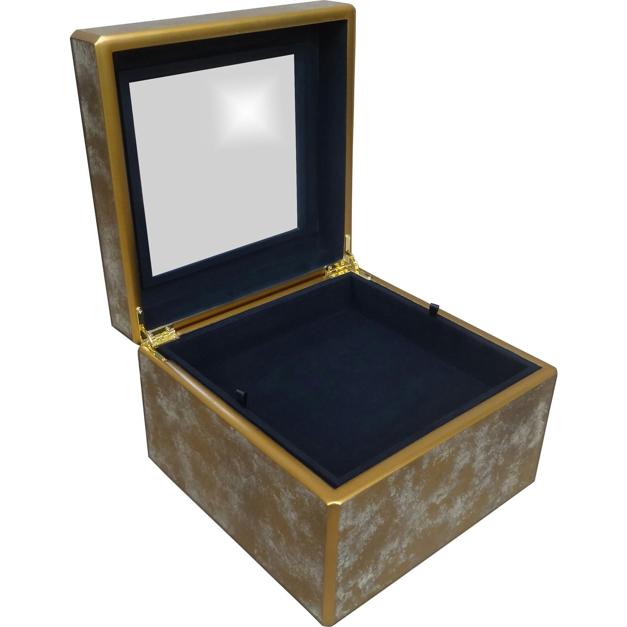 Handmade Reverse Painted Mirror Square Box Antique Gold and Silver - Large Arcadia Home