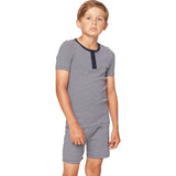 Kid's Pima Snug Fit Pajama Short Set in Pink Stripe