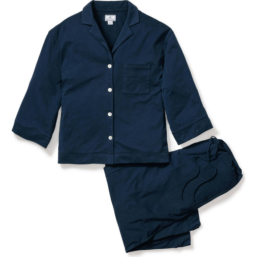 The Olivia Wide Leg Pima Pajama Set in Periwinkle Stripe
