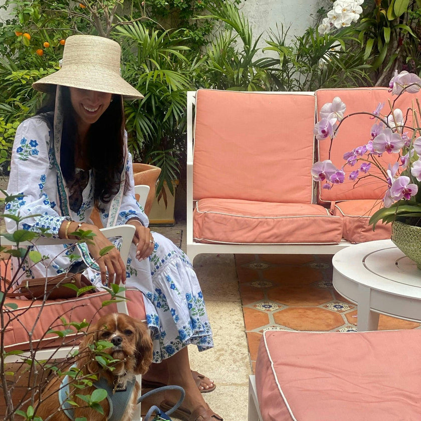 Clematis Bucket Hat (PreOrder Shipping June 19th) - Vintage Blue Azure Tapestry Short Ribbon