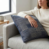 Artisan Hand Loomed Cotton Square Pillow - Indigo Blocks - 24"