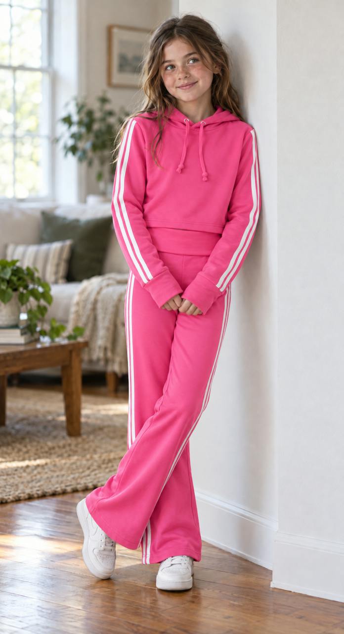 Girls Stripe Side Hoodie and Pants Set