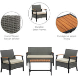 Teamson Home Wooden Armrests Outdoor Patio Furniture Conversation Set with Rattan Wicker Look