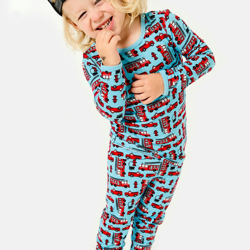 Long Sleeve Pajama Set - Fire Trucks